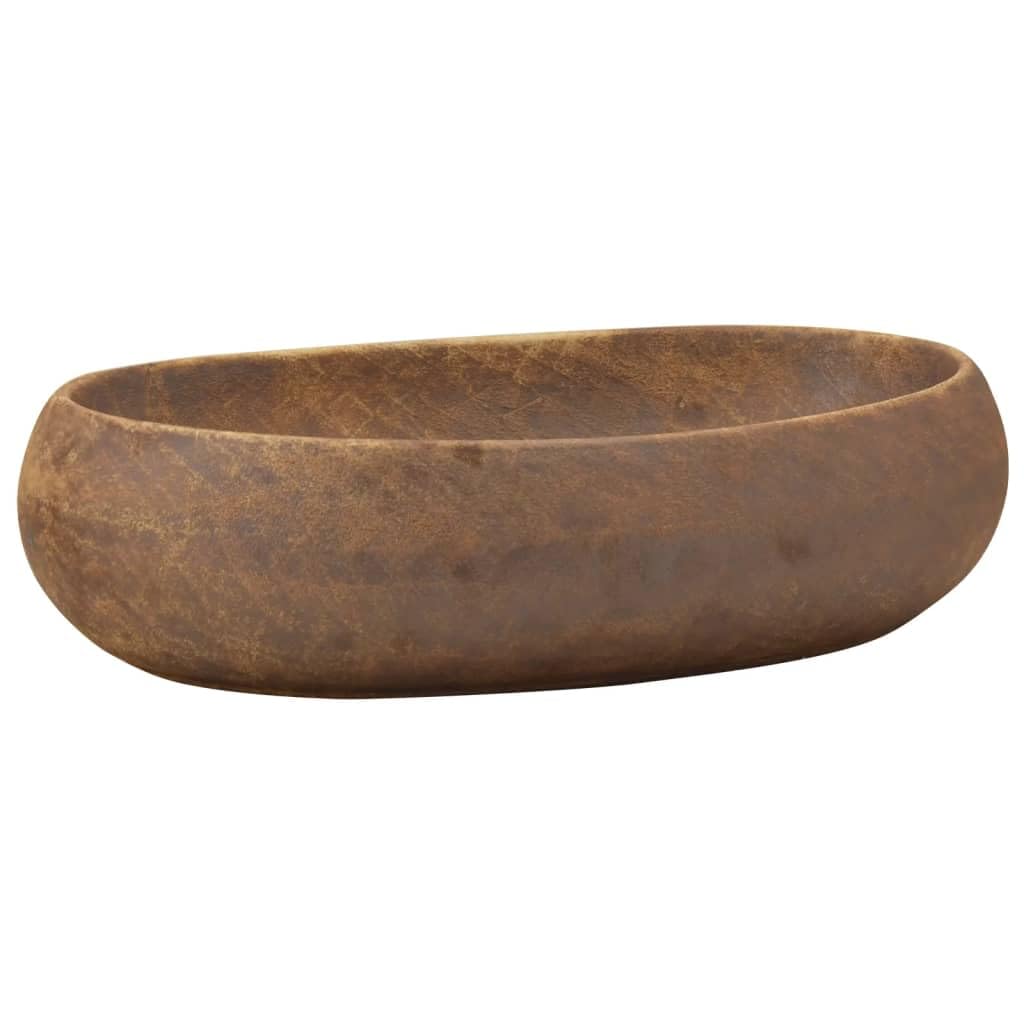 vidaXL Countertop Basin, Above Counter Bathroom Sink, Wash Basin for Lavatory Cloakroom Office, Vessel Sink Wash Bowl, Brown Oval Ceramic