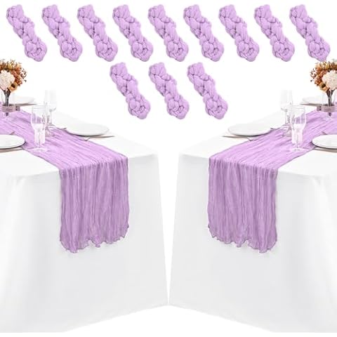 12 Pack Lavender Cheesecloth Table Runner 35 x 70 Inch Gauze Cheese Cloth Table Runner, Boho Rustic Wedding Table Runner for Wedding Bridal Shower Graduation Party Banquet Table Decorations Cover