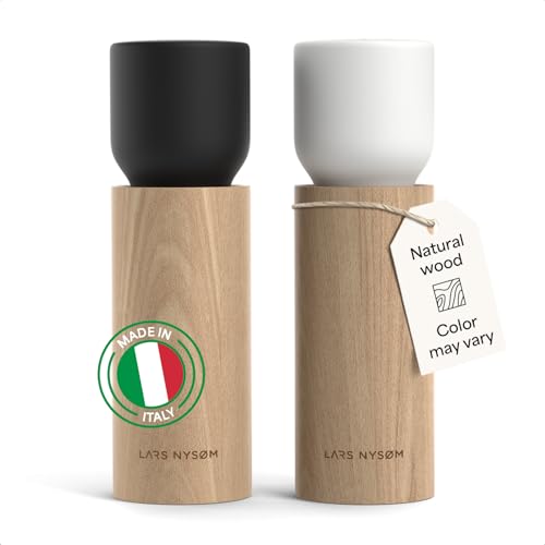 LARS NYSØM Set Macina Sale e Pepe in Legno Manuale - Macina Spezie con Macina in Ceramica Regolabile - Eleganti Macina Pepe e Sale in Legno di Faggio per Cucina o Tavola (Black/White)