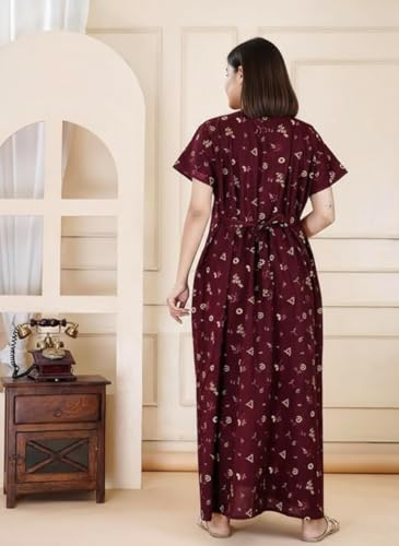 Image of NILOUFO Women's Cotton Jaipuri Nighty Gown - Pack of 2 Rajasthani Print Night Dresses | Maxi Sleepwear with Pocket | Soft Embroidered Loungewear for Ladies