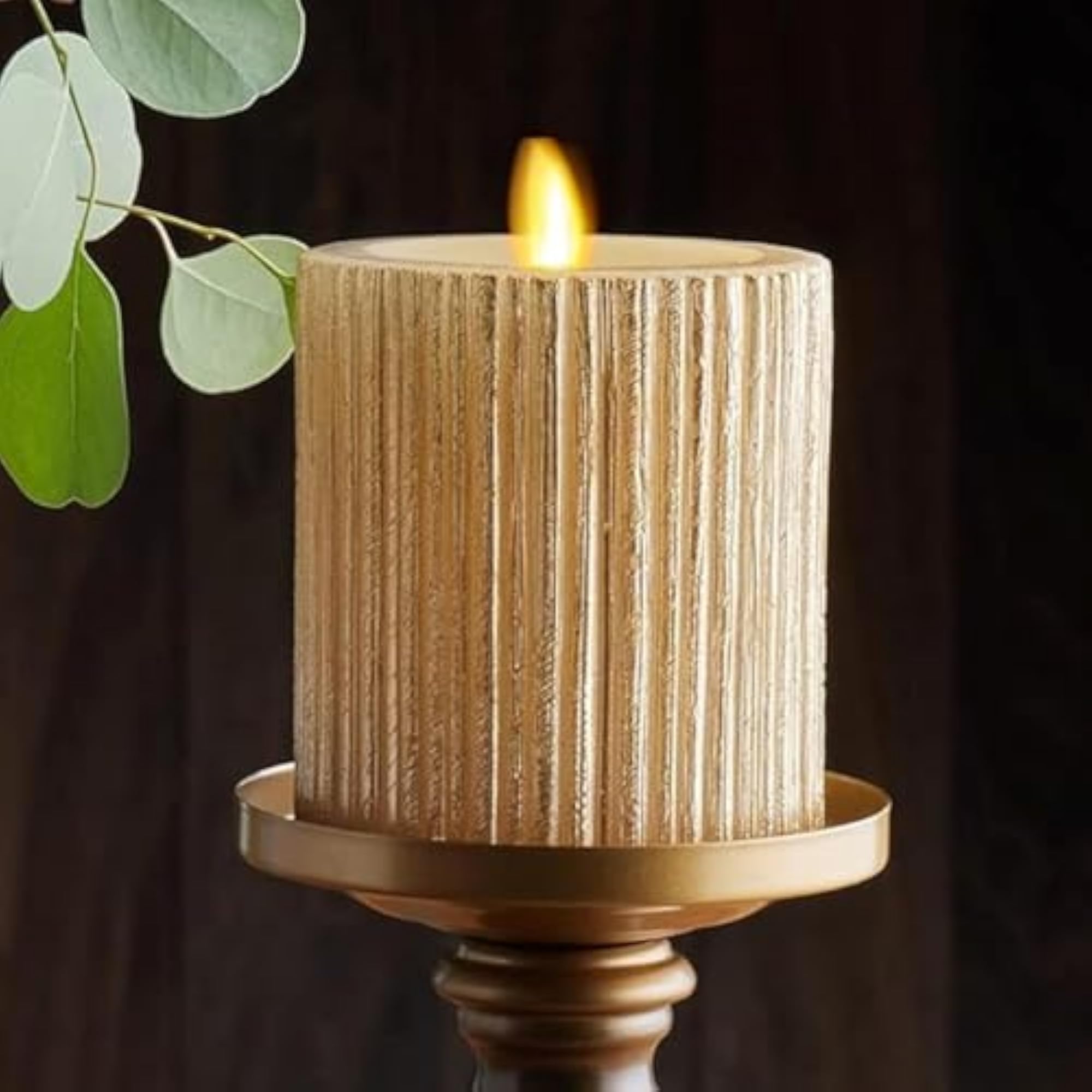 Flameless LED Candle with Embossed Metallic Furrow