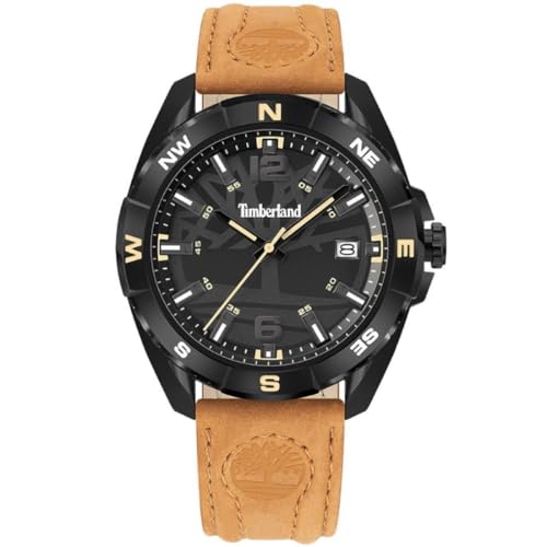 Timberland Herren Armbanduhr Millinocket in der Farbe Schwarz mit Lederarmband, Gehäusedurchmesser: 44 mm, TDWGB2202101