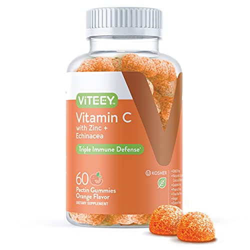 Vitamin C Gummies Plus Zinc & Echinacea [3 In 1 Immune Support Booster] Herbal Dietary Supplements, Vegan, Plant Based Pectin - Good For Adults Teens & Kids - Orange Flavor Gummy [60 Count 1-Pack] #TOP21