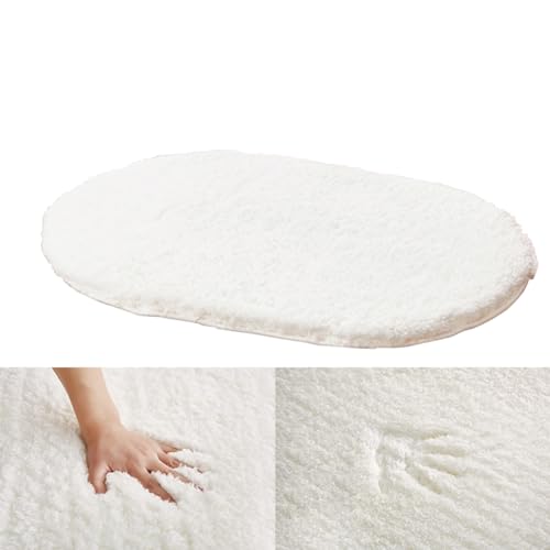 wykikon 楕円形 カーペット ラグマット シャギー ラグ 絨毯 オールシーズン 滑り止め付 洗える 冬用 夏用 床暖房対応 (40*60cm, ホワイト)