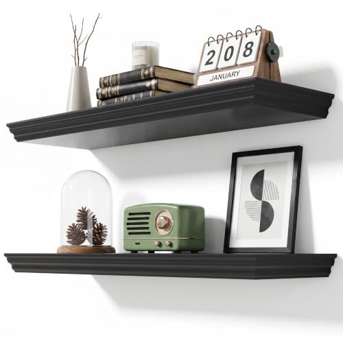 Image of 30 Inch Floating Shelves for Wall, 9.3 inchD Crown Molding Wood Display Shelf