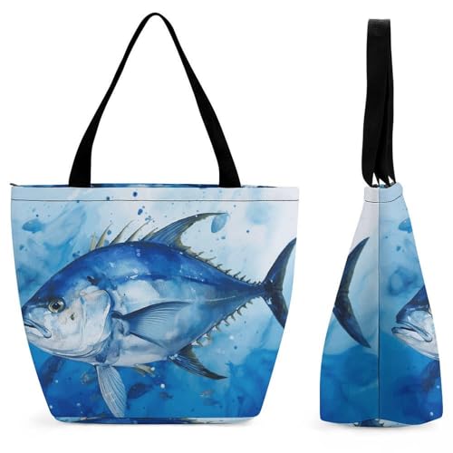 Sac fourre-tout poisson bleu pour le voyage décontracté et le shopping