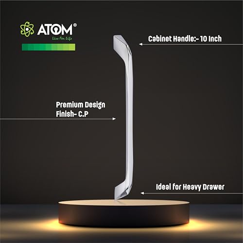 Image of Atom 10 inches Zinc Pull Handle | CPPT Finish | Office Wardrobe Furniture Kitchen Drawer Cabinet Push Bar, 229, Pack of 10