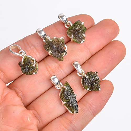 Certified Genuine Moldavite Crystal Necklace, 925 Sterling Silver Czech Republic Moldavite Rough Pendant Small Size with Activation Guide Book and Testing Certificate2