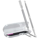 2PCS Metal Silver Cuticle Pusher and Cutter Remover Salon Quality Stainless Steel Gel Nail Polish Peeler Scraper Durable Professional Manicure Pedicure Cleaner Tool For Fingernail and Toenail