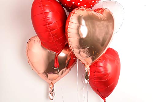Image of Red Heart Shape Rose Gold Love You Balloons Pack Of 6 Foil Helium Mylar Balloons For Valentines Day Mothers Day Wedding Anniversary Decorations Bridal Shower Birthday Party