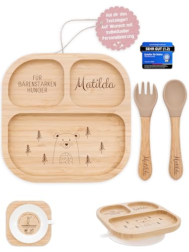 wunderwunsch - Personalisierter Baby Teller mit Saugnapf - Praktisches Kleinkind Zubehör mit Namen - Kinder Teller Rutschfest - Personalisierte Geschenke Geburt