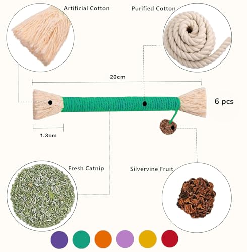 Petelligent Bent Cat Rope Toy, Pet Chew Toys, Interactive Tease Toys for Cats and Kittens, Bite-Proof Playthings, Cotton Rope Kitten Toys Dental Care Stress Relief Pet Supplies (Medium 6 Pack) - Image 4