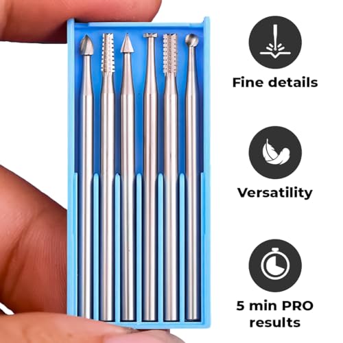 Culiau 6 Pcs Tungsten Steel Wood Carving Drill Bits – 3/32 Inch Shank Engraving Bits (2.35mm) for Rotary Tools, Compatible with Engraving Pen – Ideal for Precision Wood Engraving and Crafting Projects
