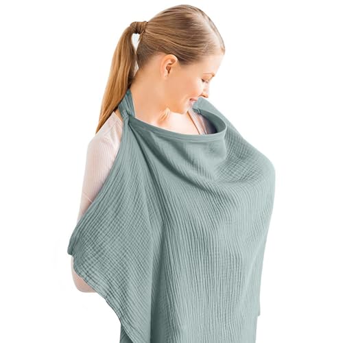 Aolso Stillbezug für Babys, Musselin-Stillbezug, Stilltuch für Unterwegs Stillschal Stillschürze, Weicher und Atmungsaktiver Stillschal, verstellbarer Riemen, Geeignet für Autositze (hellgrün)