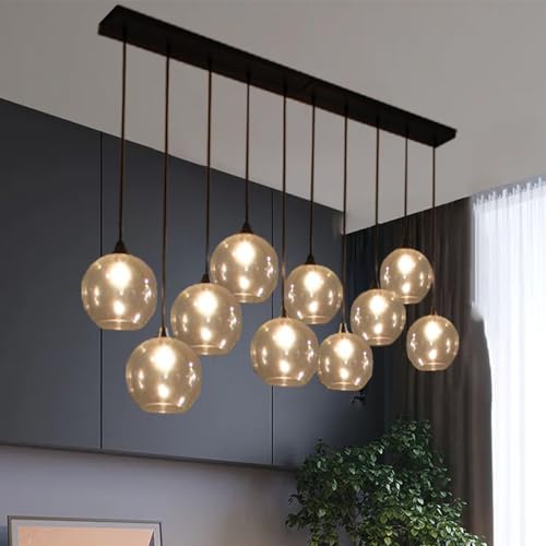 Image of SAH 10-Light Globe Cluster Chandelier Light Clear Glass Hanging Ceiling Fixture for Living Room,Elegant Contemporary Design with Adjustable Cords, Perfect for Home Interiors (with Bulb)