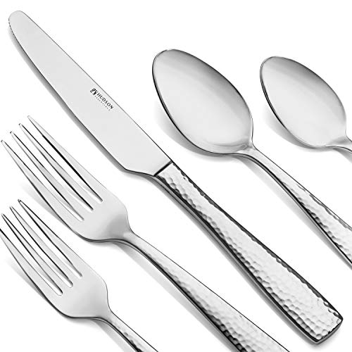Hudson Essentials 20-Piece Hammered 18/10 Stainless Steel Silverware Cutlery Set, Flatware Service For 4 (20-Piece Set) #TOP7