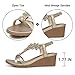 TEMOFON Women's Low Wedge Heels Summer Dressy Platform Sandals Elastic Ankle Strap Open Toe Shoes Champagne/Gold Size 8