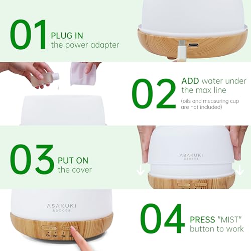 ASAKUKI 500ml Premium, Essential Oil Diffuser with Remote Control, 5 in 1 Ultrasonic Aromatherapy Fragrant Oil Humidifier Vaporizer, Timer and Auto-Off Switch - Image 8