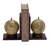 Deco 79 Pair of Traditional Wood and Metal Globe Book End 8' H, 6' W-38119, 8' and 8' H, Textured Multicolor Finish