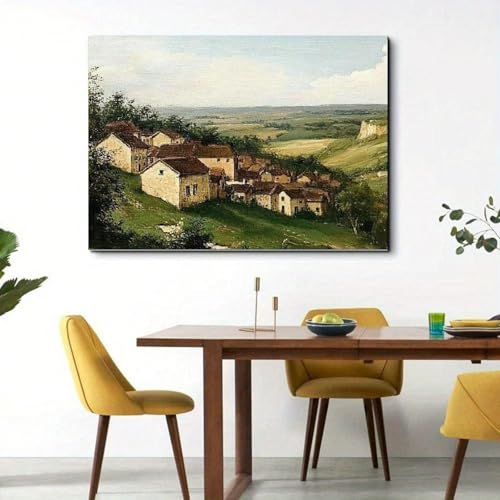 Toile murale encadrée paysage vintage 90x145cm décor ferme