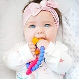 Nuby Chewy Charms 100% Soft Girls/Butterfly and Flower Silicone Teether, Purple/Pink/Yellow