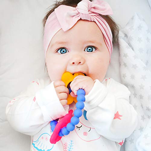 Nuby Chewy Charms 100% Soft Girls/Butterfly and Flower Silicone Teether, Purple/Pink/Yellow