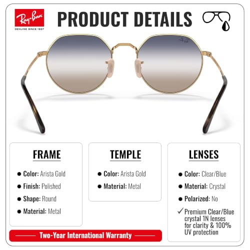 Image of Ray-Ban RB3565 JACK Square-Round Shaped Sunglasses for Men & Women with Official RAYBAN Eyewear Kit