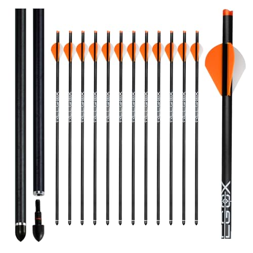 MYRRTE Crossbow Arrows 20 inch Crossbow Bolts +/-001 Straightness Hunting Carbon Arrows for Crossbow Half-Moon Nocks Archery Practice Training Arrows(Pack of 6/12)