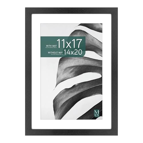 MCS Studio Gallery 14x20 Matted Poster Frame with 11x17 Picture Display, Black Woodgrain Vertical & Horizontal Wall Hanging Large Picture Frame for Photos, Posters & Art Prints (1-Pack)