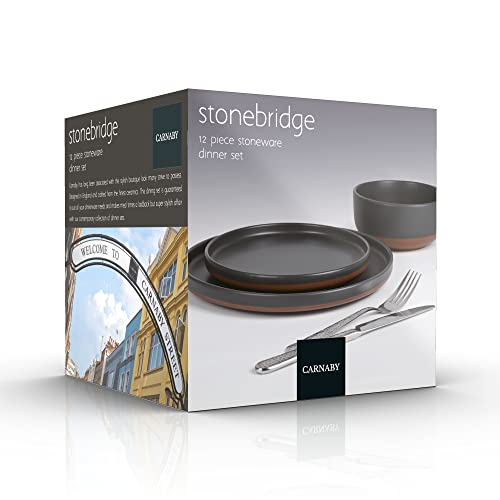 Carnaby Stonebridge 12pc Stoneware Dinner Set-Grey