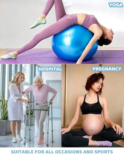 Image of AURUZA Pilates Grip Socks for Women Non Slip Skid Yoga Socks with Grips Straps for Ballet Dance Workout Gripper Sock