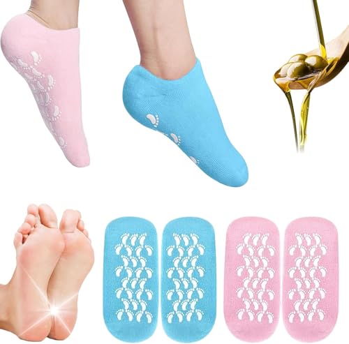 Image of LandVK Moisturizing Spa Gel Socks to Repair Dry Feet and Cracked Knees for Women and Men, Silicone, Multicolor, Free Size, Pack of 2 Pair