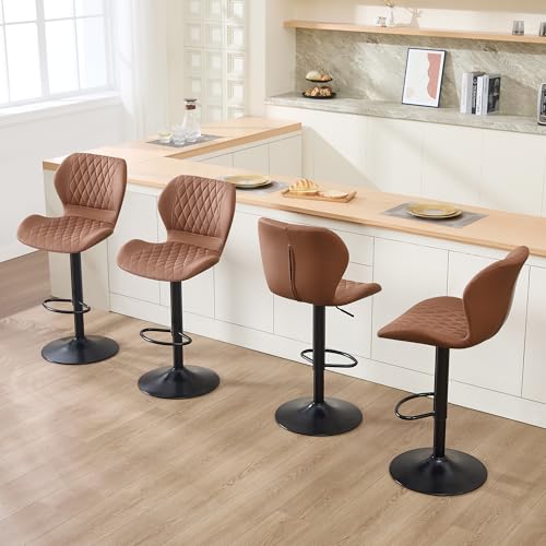 Image of Bar Stools Set of 6, Modern Swivel Counter Height Barstools for Kitchen Island Chairs, Adjustable Faux Leather Bar Stools with Back for Kitchen Counter Bar, Rust