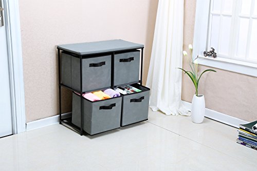 Homebi 4-Drawer Storage Chest Shelf Unit Storage Cabinet Multi-Bin Organizer with Removable Non-Woven Fabric Bins in Grey,25"W x 13.2"D x26.0"H - Thumbnail 5