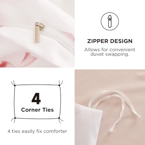 Image of Girls Duvet Cover Set Full Size,Pink White Bow Ties Pattern Bedding Set for Adults Kids Romantic Style,Soft Chic Microfiber Comforter Cover Sets with Zipper Closure and 2 Pillowcases
