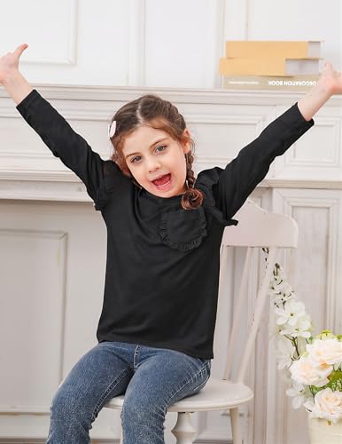 Girls Long Sleeve T-Shirt Toddler Comfort Soft Thick Basic Crewneck Tee Tops with Ruffles Trim4