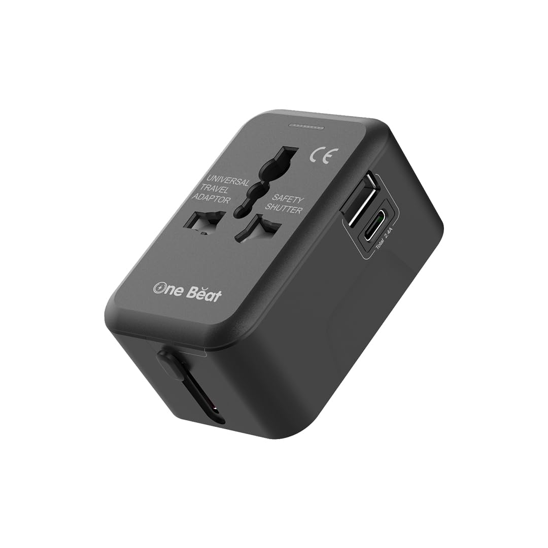 One Beat Worldwide Universal Travel Adapter with Type C, USB A Ports (2.4A Smart Plug Charging) - All-in-One, 100V-250V Plug - International Plug Adapter for Cell Phones, Tablets, Camera - Black (B0C1GS8RQT) Amazon Price History, Amazon Price Tracker