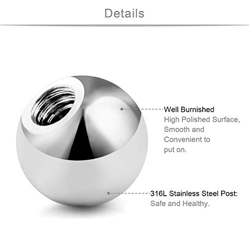 SCERRING 80PCS 16G 316L Surgical Steel Externally Threaded Replacement Balls Body Jewelry Piercing Barbell Parts for Women Men 3mm 5mm2