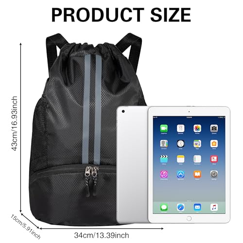 GIBOHOM Turnbeutel Schwarz, Sporttasche mit Schuhfach, Groß Kordelzugbeutel Sporttasche, Rucksack mit Kordelzug, Sportrucksack, Mode Turnbeutel Rucksack für Herren Damen Jungen