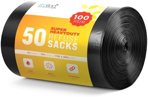 ECO50RB 50HEAVY DUTY SUPER STRONG REFUSE SACKS 100Litre, Black