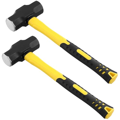 SOUJAP 2 PCS 4lb Lump Hammer, 100mm Small Sledgehammer with Fibreglass for Gardening Landscaping