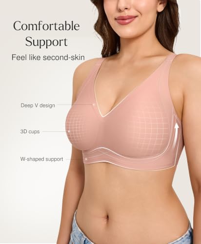 Popilush Wireless Comfortable Bras Womens Deep V Neck Pink S - image 2