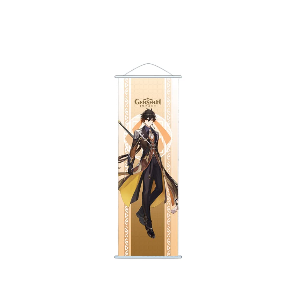Hanaiette Zhongli 1Pc Genshin Impact Hanging Painting Silk Cloth Poster Engraved Scroll Animation Peripheral For Game Lover (Zhongli)