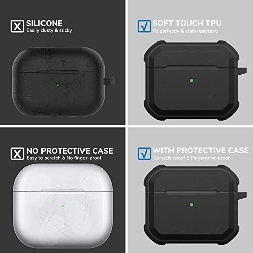 Airpods 3Rd Generation Case (2021), Atemto Full-Body Hard Shell Protective Apple Airpods 3 Case Cover Protector With Carabiner Support Airpods Gen 3 Wireless Charging[Front Led Visible], Black #TOP6
