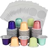 Qomcsrl Juego de 100 Cápsulas de Café Rellenables de Aluminio Vacías. Incluye Cápsulas y Sellos Adhesivos para Tapas de Tazas de Café Expreso.