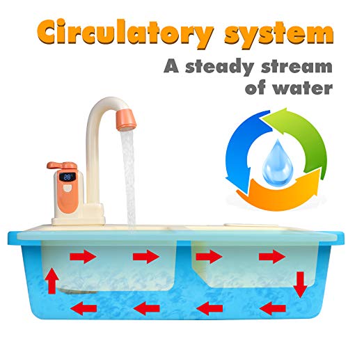 Fajiabao Kitchen Sink Toy with Running Water Play Fruits Vegetables Cutting Games Pretend Play Preschool Toys Indoor Outdoor Activities Food Kits Boys Girls Kids Holiday Birthday Gift 3 4 5 Years Old