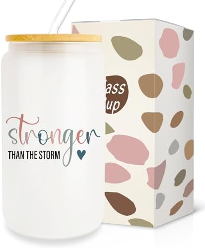 Pfkfo Inspirational Quotes Gift, Positive Gifts for Women Friends Bestie, Motivational Gifts Iced Coffee Cup, Inspiration Gift for Christmas Birthday Boss Day, 16oz Glass Cup with Lid and Straw