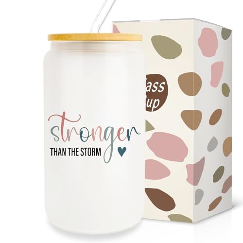 Pfkfo Inspirational Quotes Gift, Positive Gifts for Women Friends Bestie, Motivational Gifts Iced Coffee Cup, Inspiration Gift for Christmas Birthday Boss Day, 16oz Glass Cup with Lid and Straw