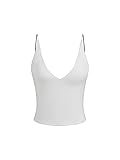 CIDER Tank Crop Tops V Neck Cami Sleeveless Knit Solid Going Out Top for Women Small White