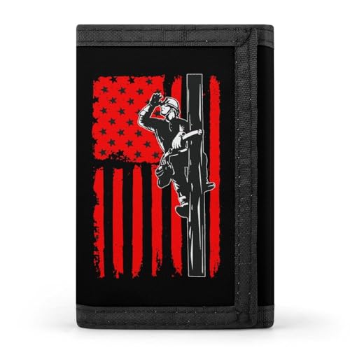 USA Lineman Mens Trifold Wallet Slim 8 Card Slot Purse with Photo Window & Keychain Coin Clip, style-18